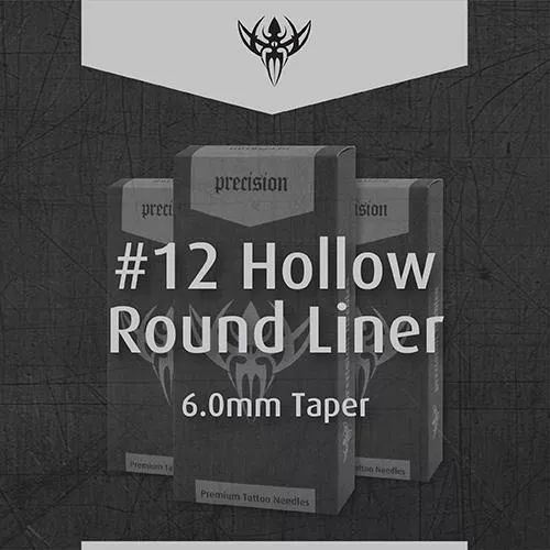 #12 Hollow Round Liner 6.0mm Taper Precision Tattoo Needles — Box of 50