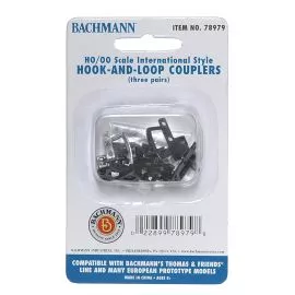 Bachmann 78979 HO/OO Scale International-Style Hook & Loop Couplers/3 pairs
