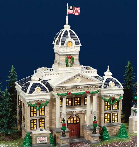 Department 56 56.55044 Village Town Hall (British Flag Only)-_ Snow Village