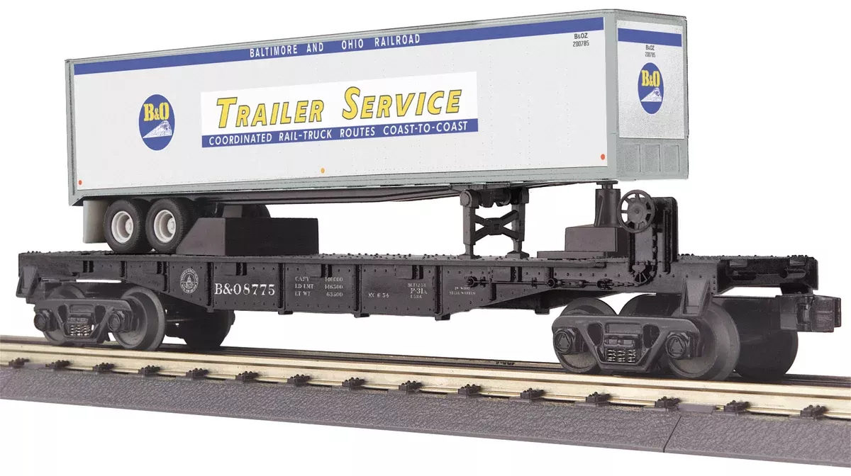 MTH 30-76609 Baltimore & Ohio B&O Flat car w/40' Trailer #8775 o scale new