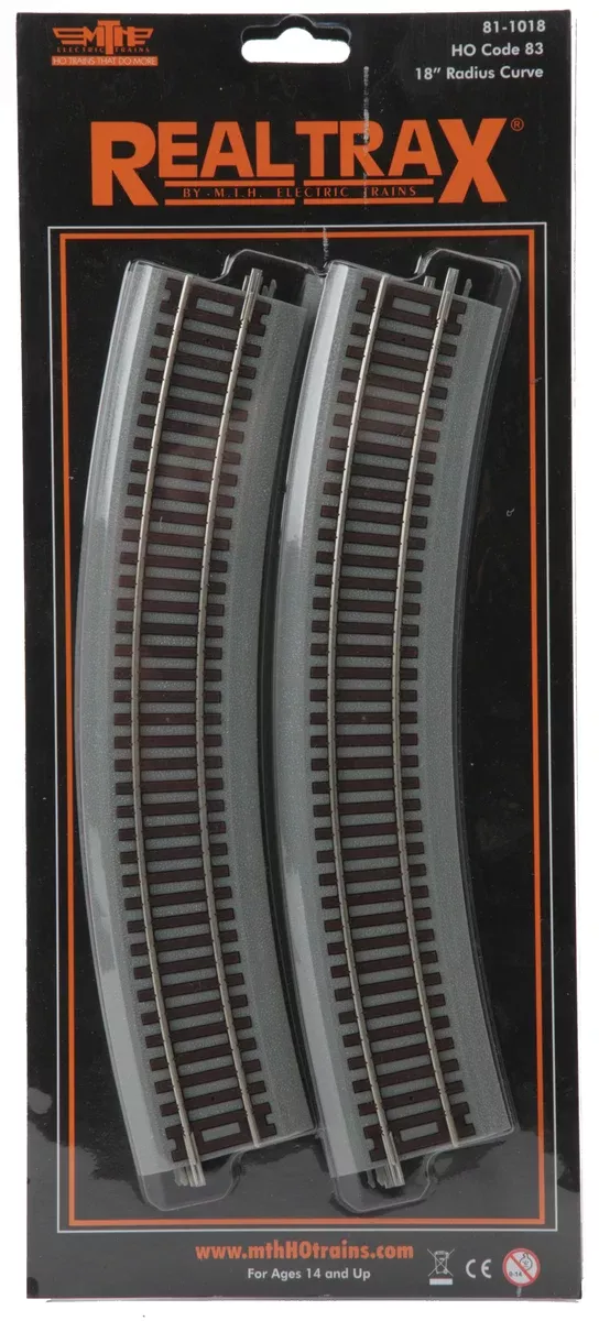 MTH 81-1018 HO RealTrax 18" Radius Curve Track w/Roadbed - 4 Pack